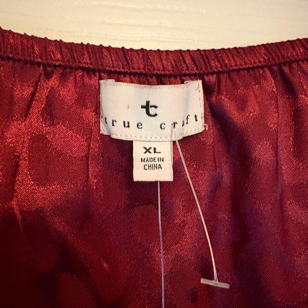 NWT True Craft Leopard Burnout Blouse XL Square Neck Long Sleeve Maroon Top Work - Picture 4 of 7
